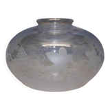 Suspension TULIPE of LAMP XIXth CRYSTAL Blown decorated with engraved vine leaves and grapes