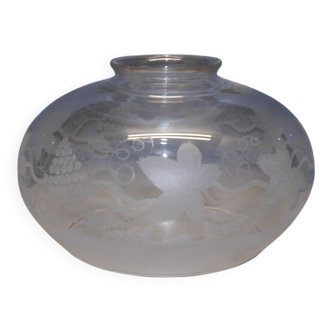 Suspension TULIPE of LAMP XIXth CRYSTAL Blown decorated with engraved vine leaves and grapes