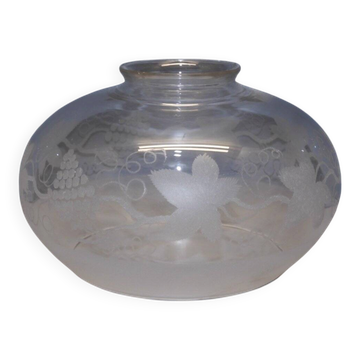 Suspension TULIPE de LAMPE XIXe CRISTAL Soufflé décor feuilles Vignes et raisin gravés