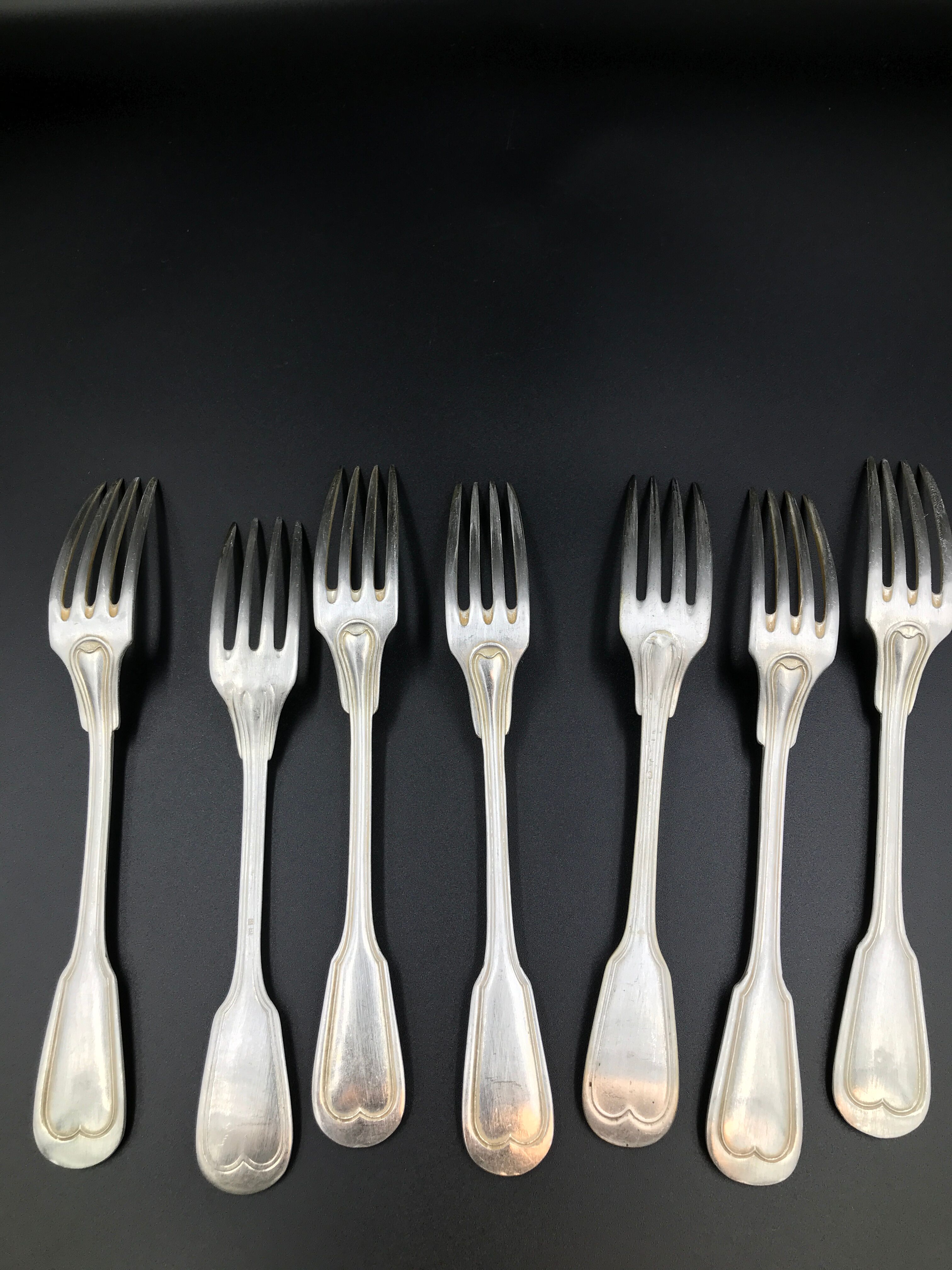 6 vintage metal silver forks