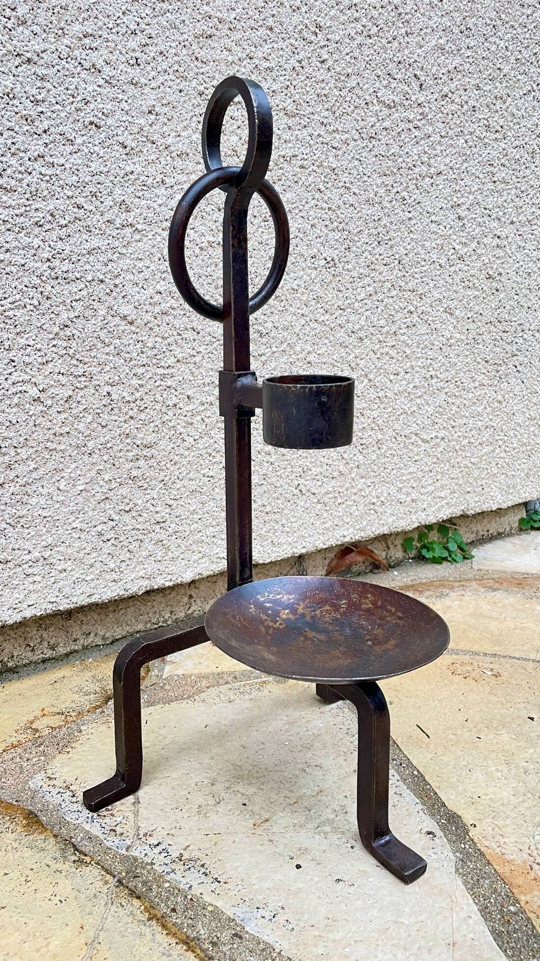 Vintage brutalist steel candle holder
