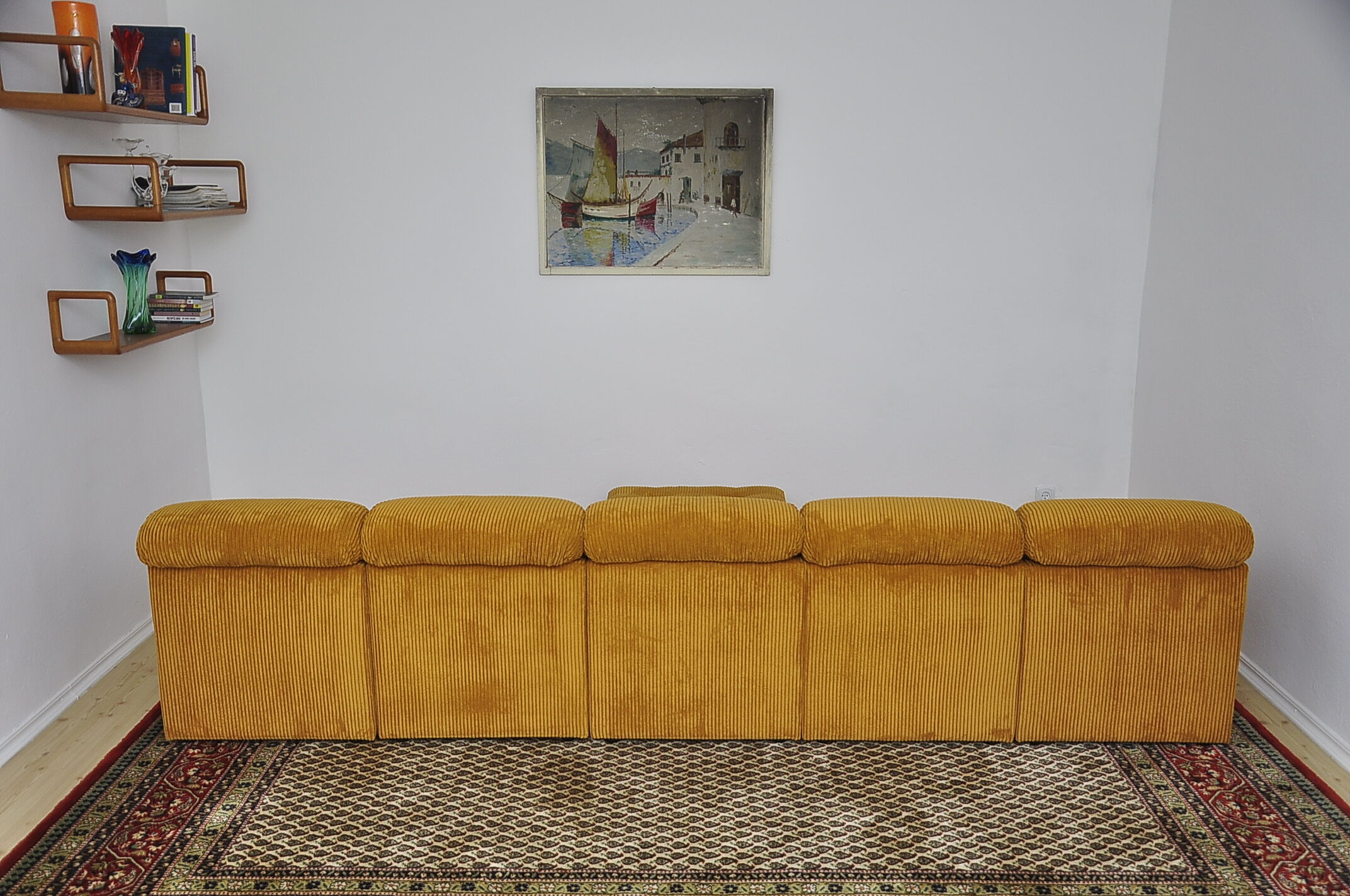 Yellow corduroy modular sofa, 1970s, set of 6