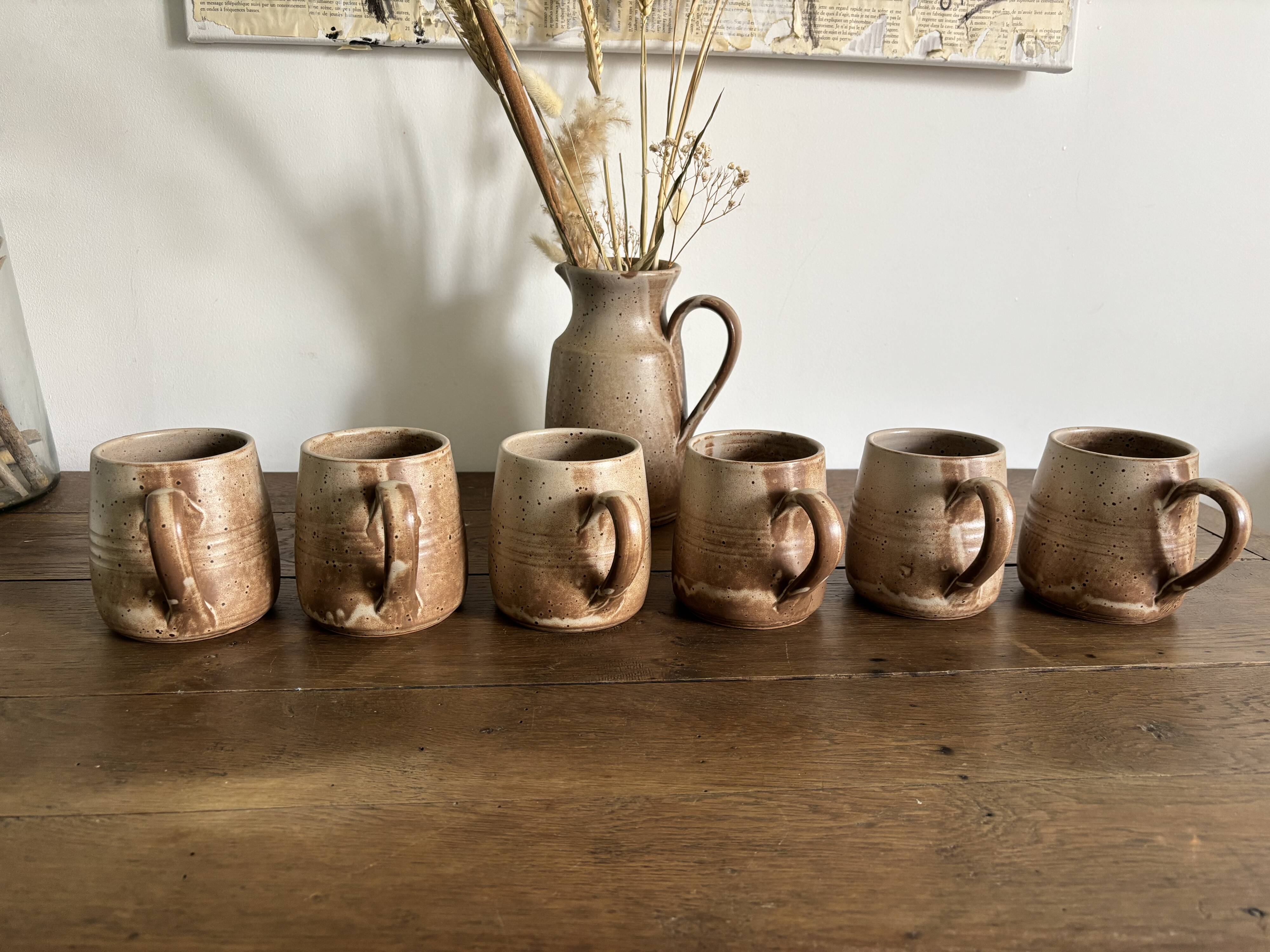 Vintage complete stoneware service – 6 mugs & jug Vallauris