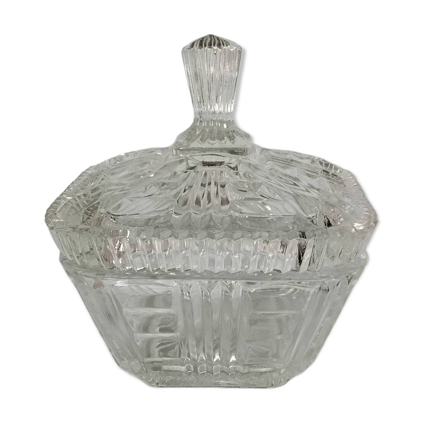 Cut glass sugar bowl