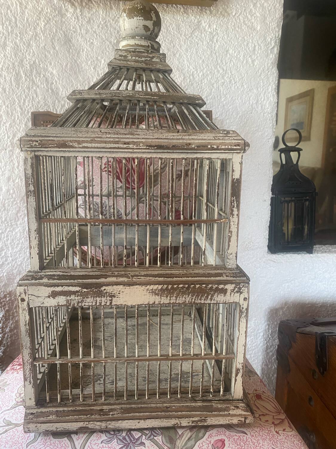 Large antique wooden birdcage