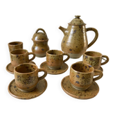 service à café 6 tasses et sous-tasses, theière et sucrier en cérémique / poterie / grès années 50-6