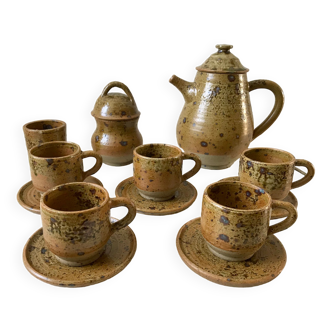 coffee service 6 cups and saucers, teapot and sugar bowl in ceramic / pottery / stoneware years 50-6