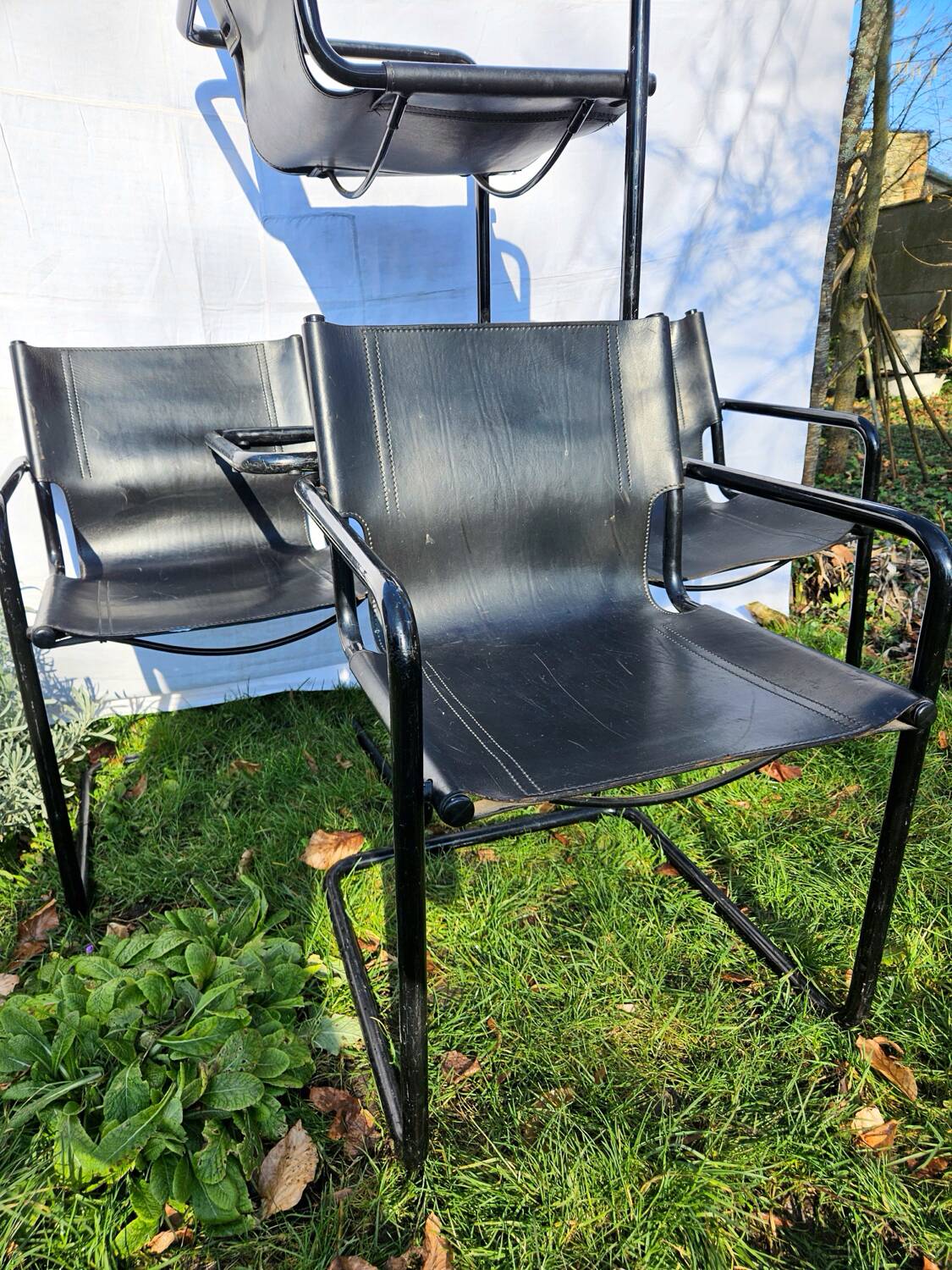 4 Matteo Grassi armchairs in black leather