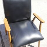 Pair of Scandinavian armchairs in solid beech & skaï, 1950s