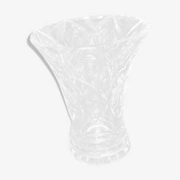 Vase vintage en verre taillé forme cornet évasé 15.5 cm