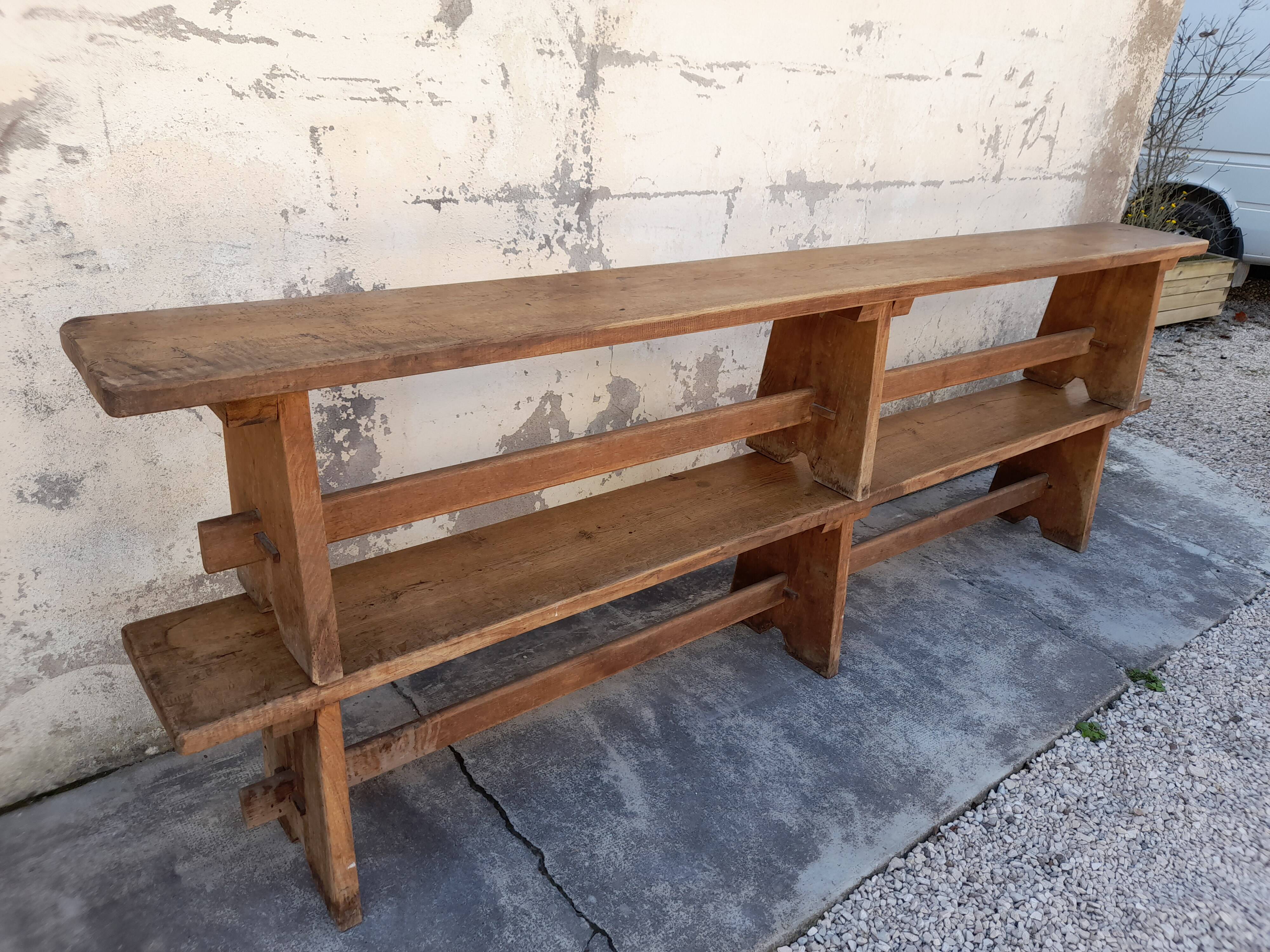 Pair of oak old farm benches 2m71
