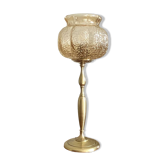 Globe bedside lamp in old amber colored glass and brass base