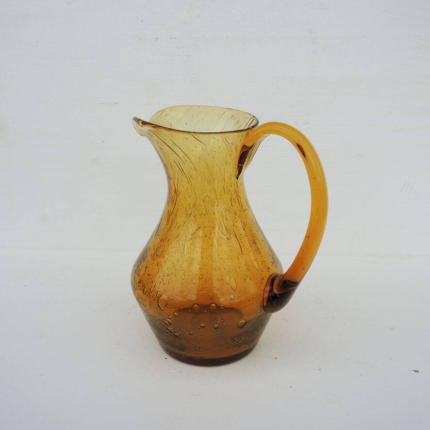 Vintage amber bubble glass carafe in Biot style.