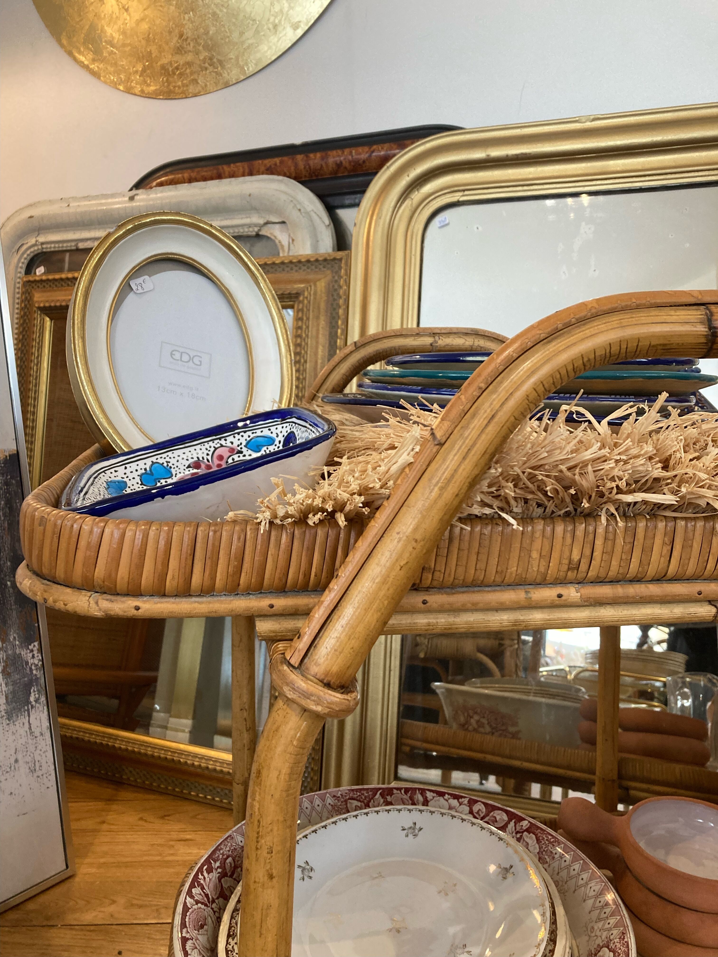 Rattan service, two trays