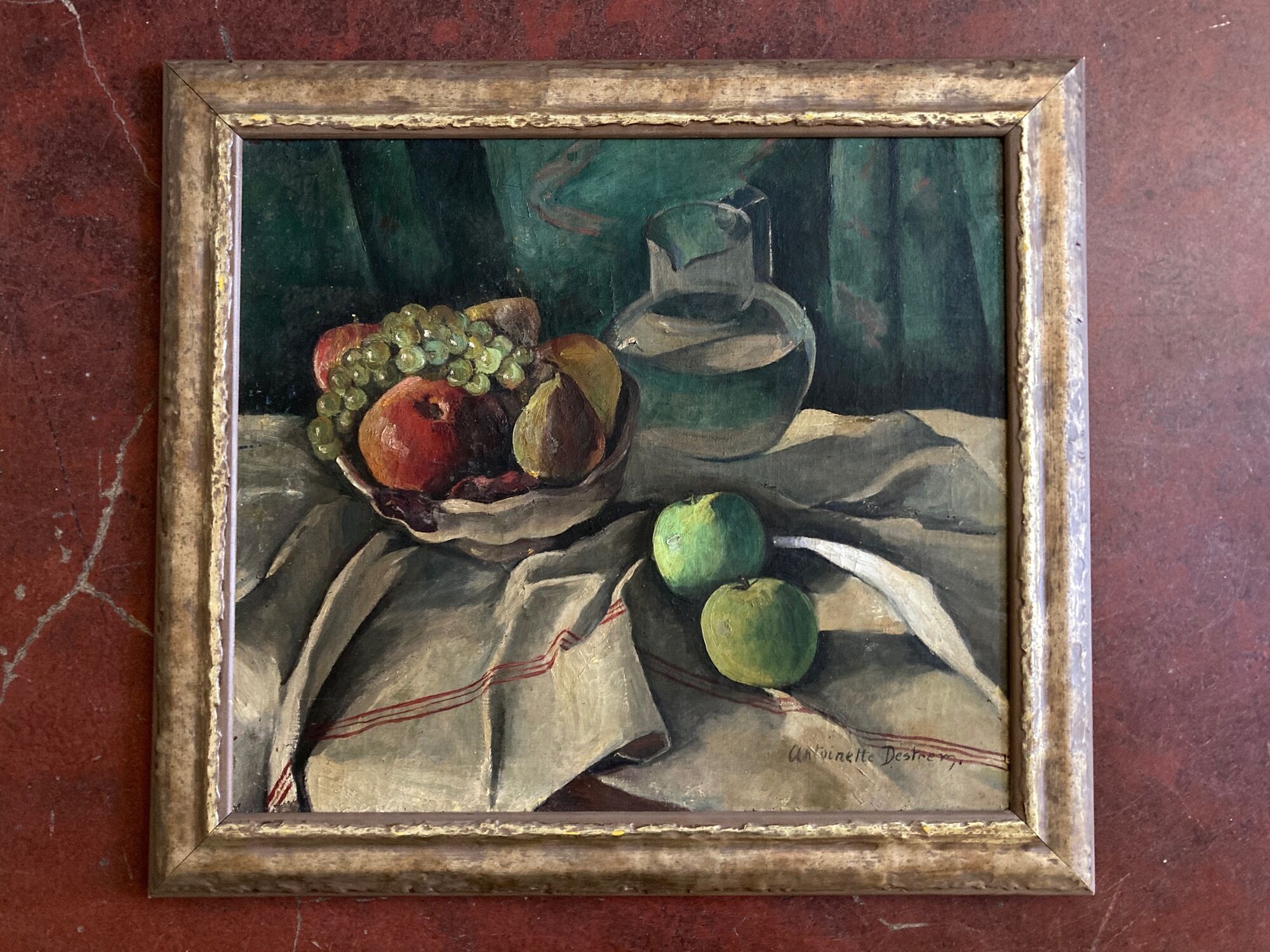 Oil on canvas still life with cubist apples Antoinette Destrem circa 1920