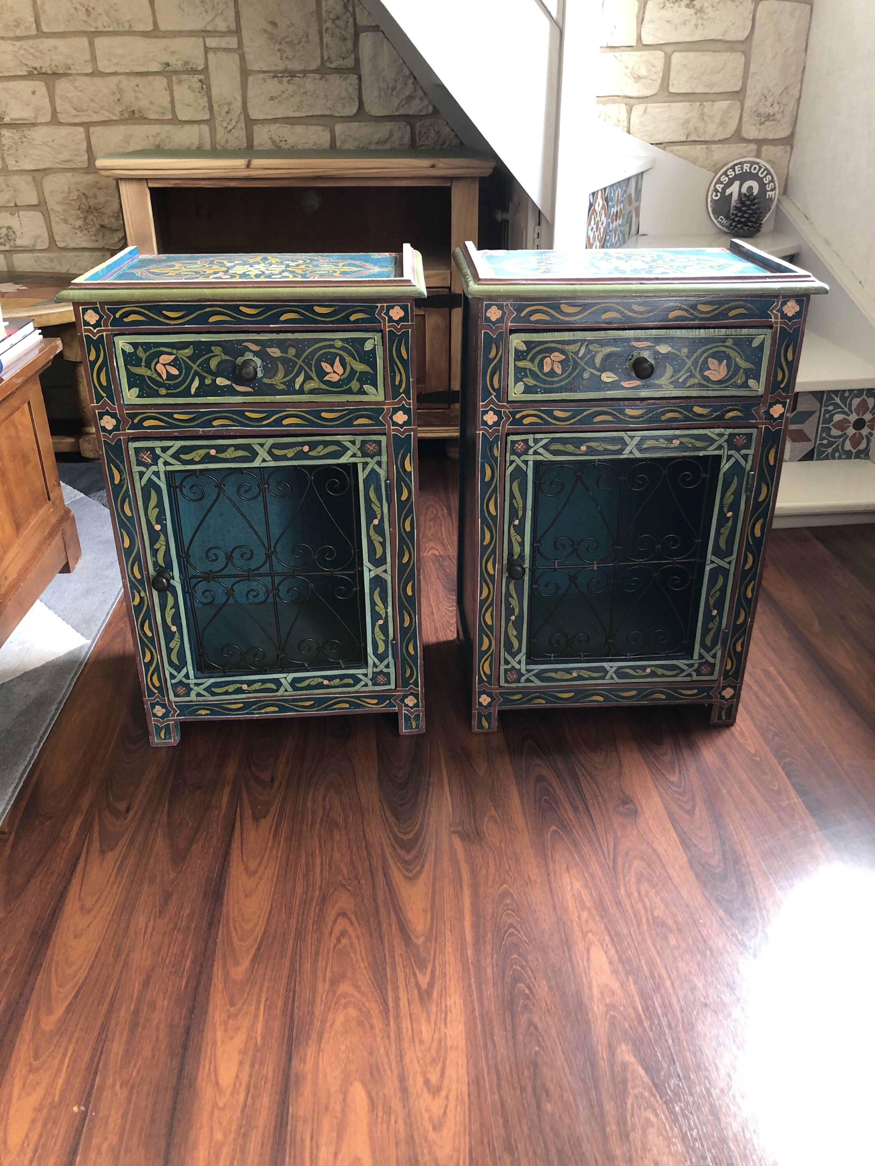 Set of 2 vintage Moroccan handcrafted bedside tables.