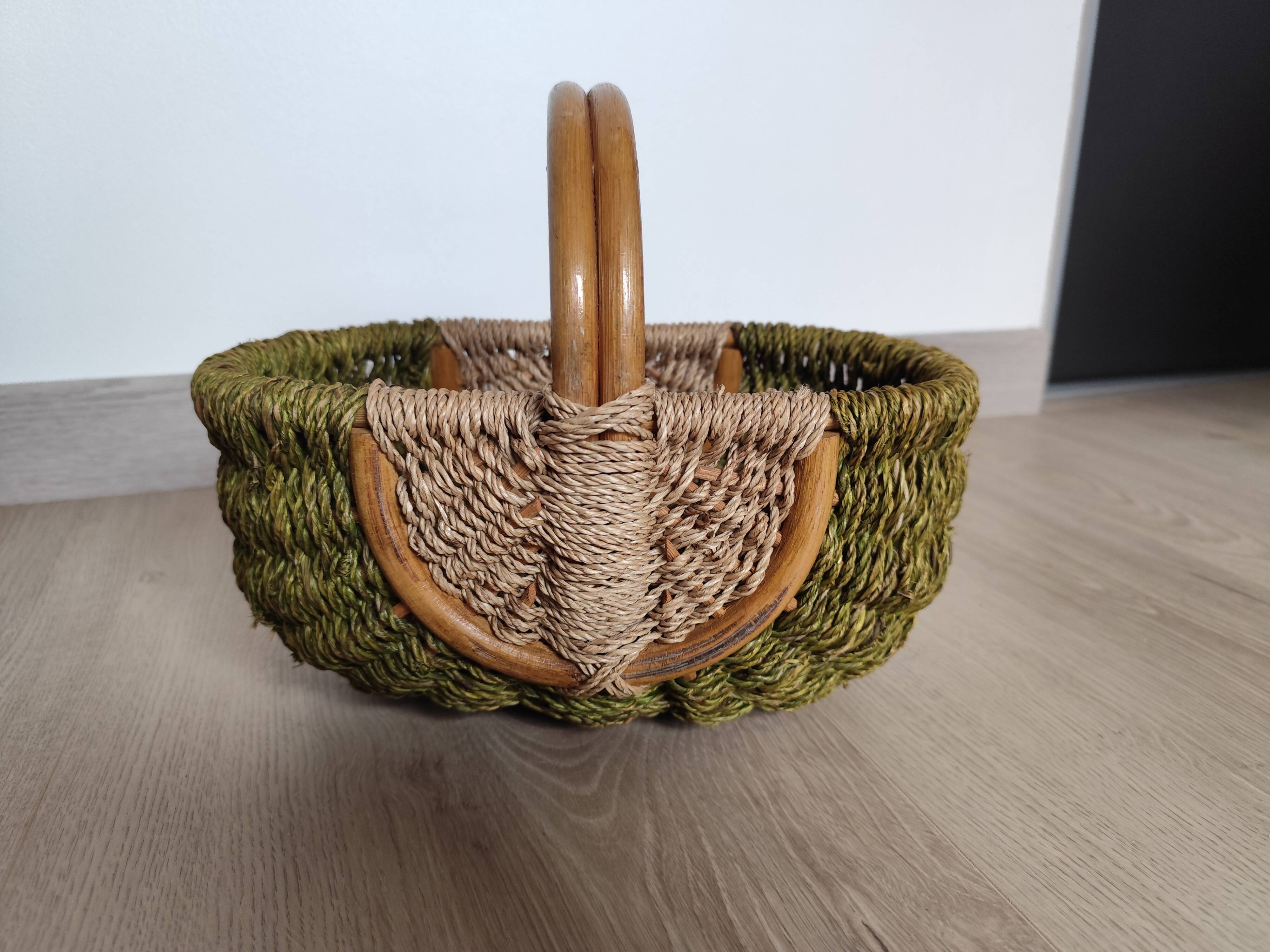 Vintage rattan & bamboo basket, 29 cm