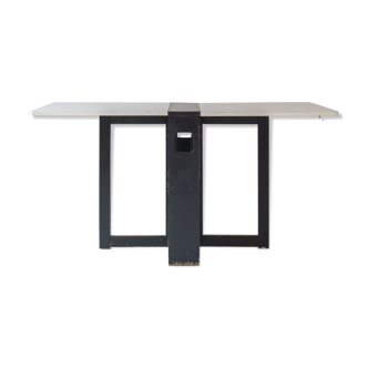 Extendable dining table with architectural base, Belgium 1960s. This folding table features two exte