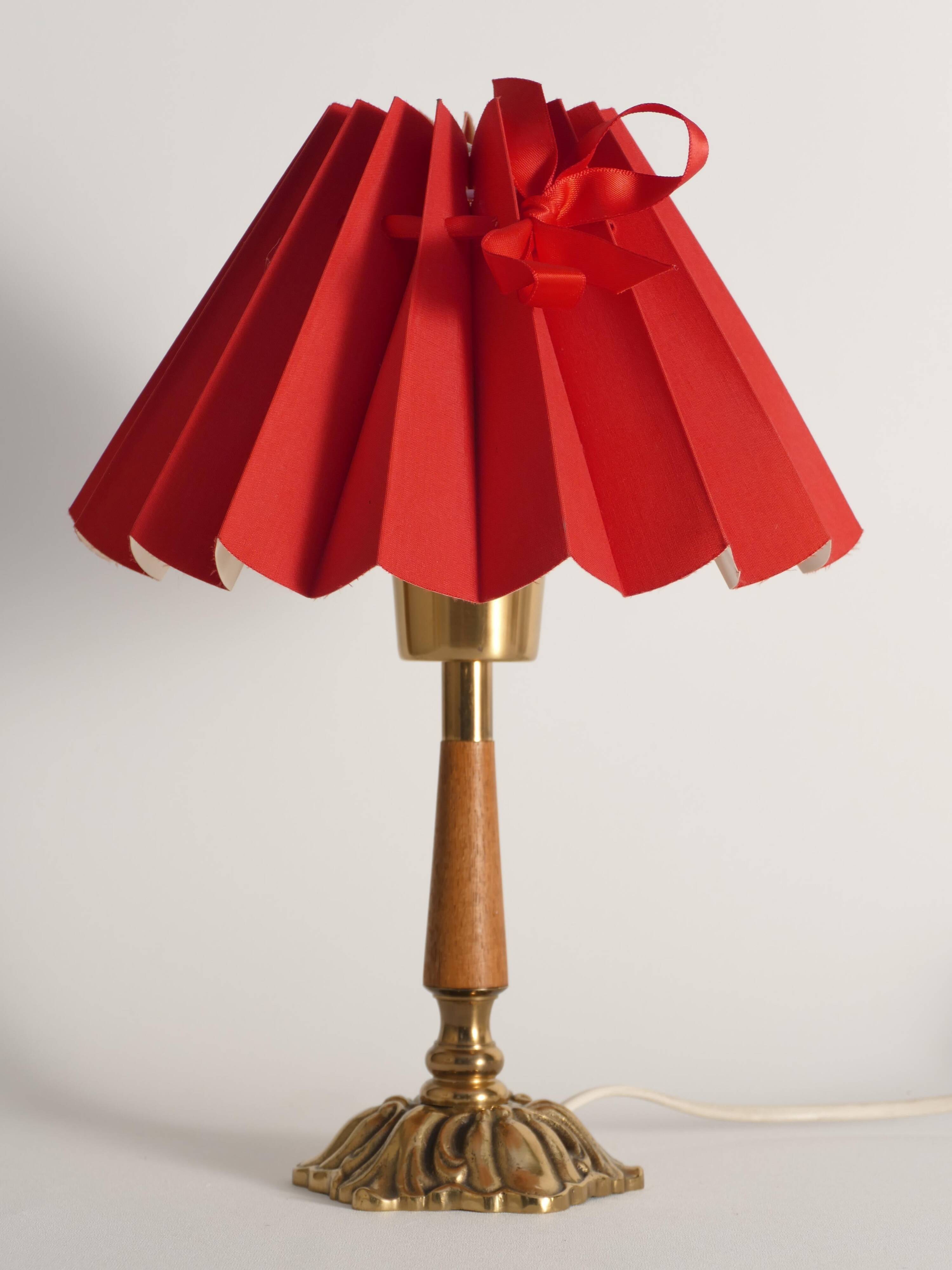 Brass Table Lamp with Teak, Asea, Sweden 1950s