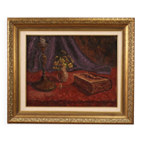 Tableau huile sur nature morte en masonite signé daté 1942