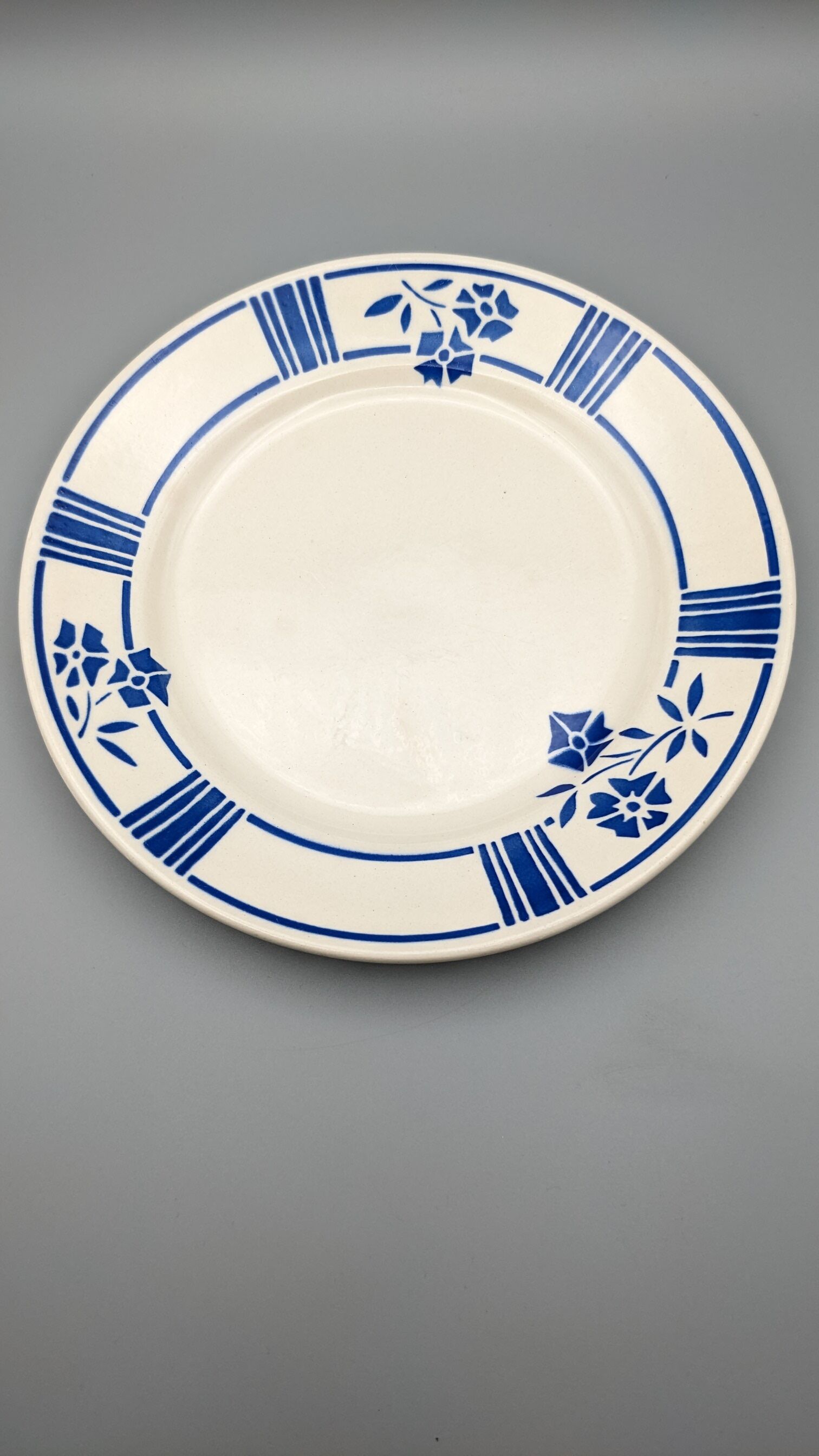 Series of 6 vintage plates demi-porcelaine badonviller art deco blue flowers