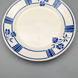 Series of 6 vintage plates demi-porcelaine badonviller art deco blue flowers
