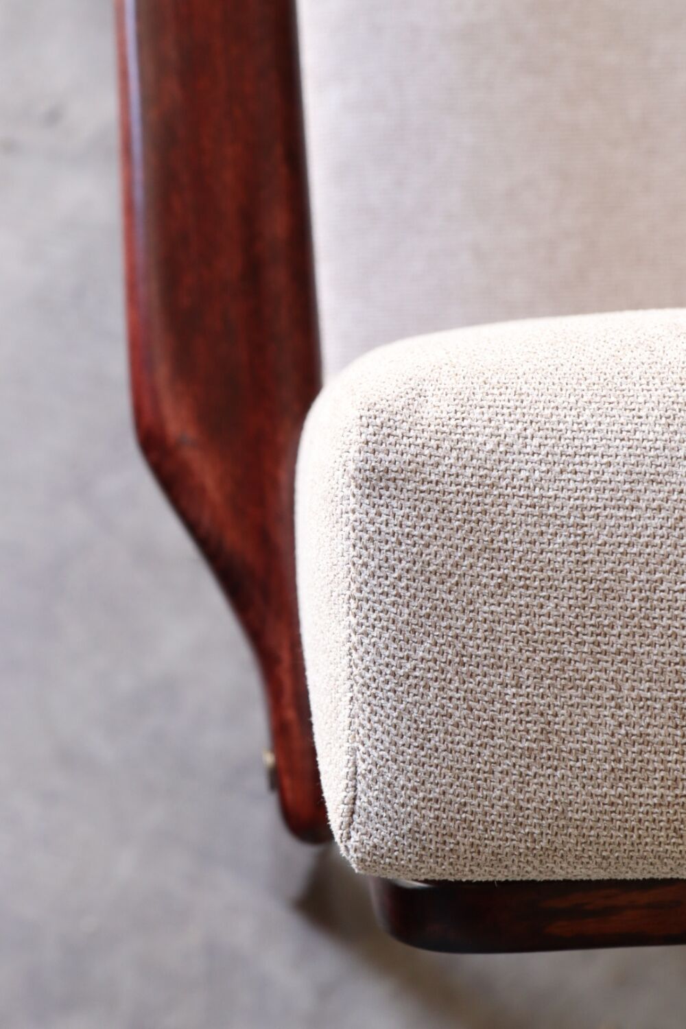 Wood armchair oryginal design by Z. Baczyk 7522 beige colour fabrics palisander wood