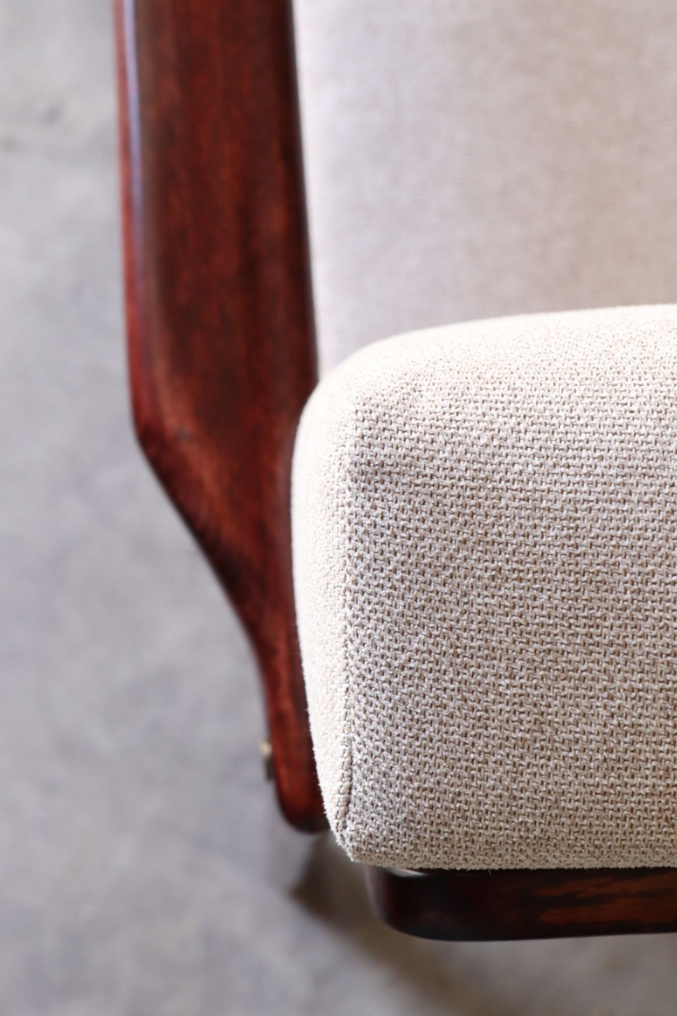 Wood armchair oryginal design by Z. Baczyk 7522 beige colour fabrics palisander wood