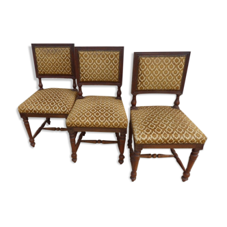 3 antique style chairs with velvet seats and backrests