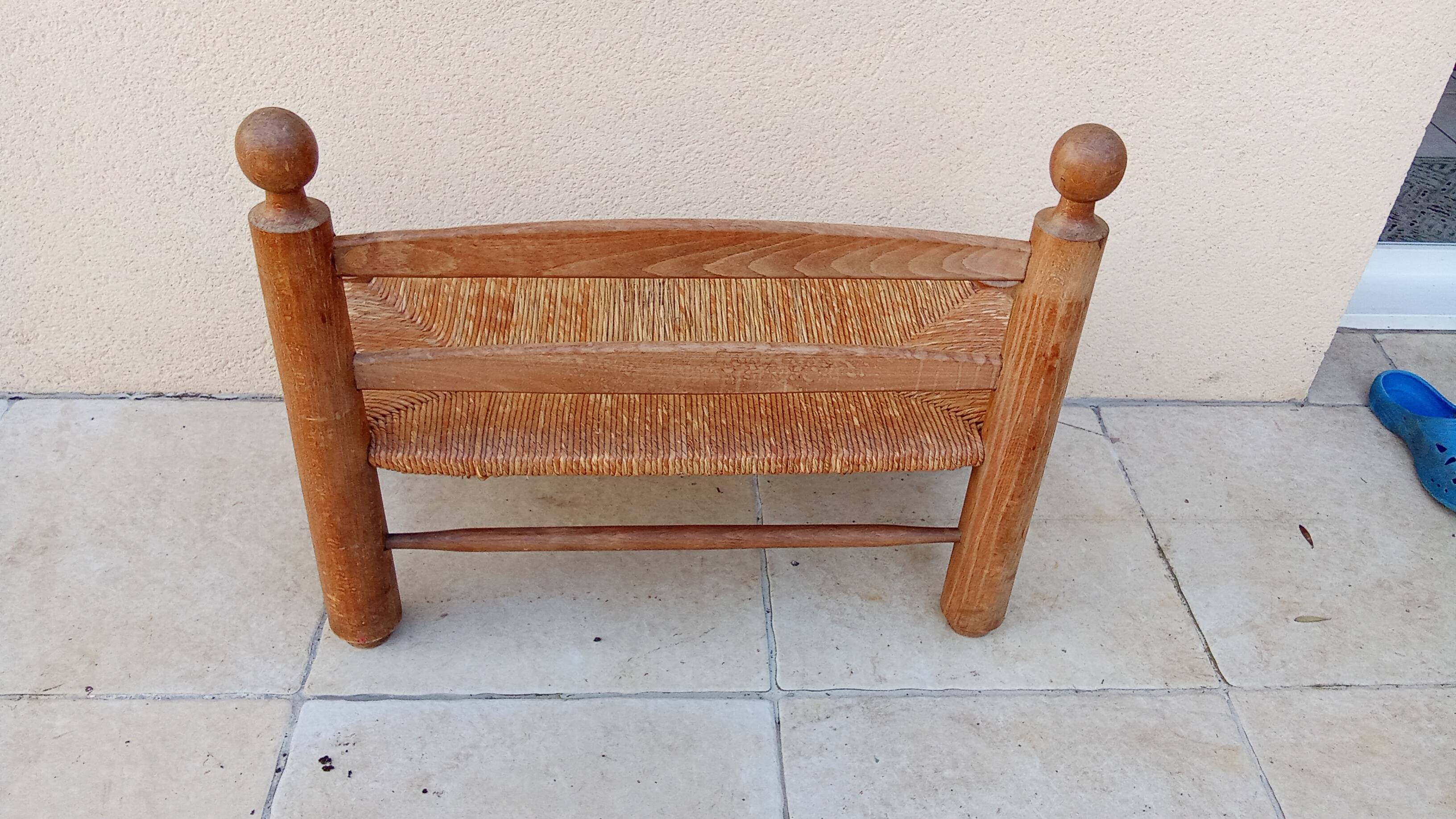 Banc vintage bois et paille esprit perriand année 50