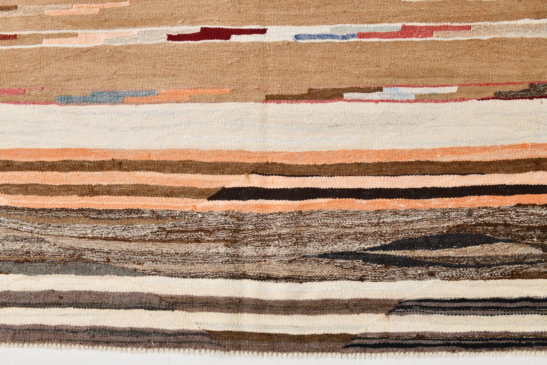 8x11 Brown & Cream Geometric Kilim Rug, 260x341Cm