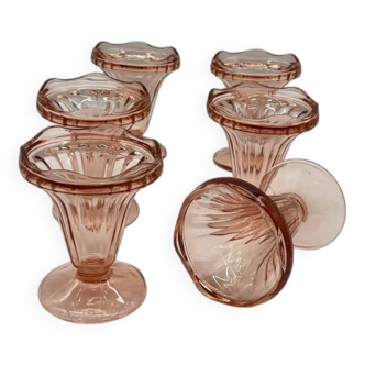 Ensemble de 6 coupes à glace rosaline en verre rose - vintage