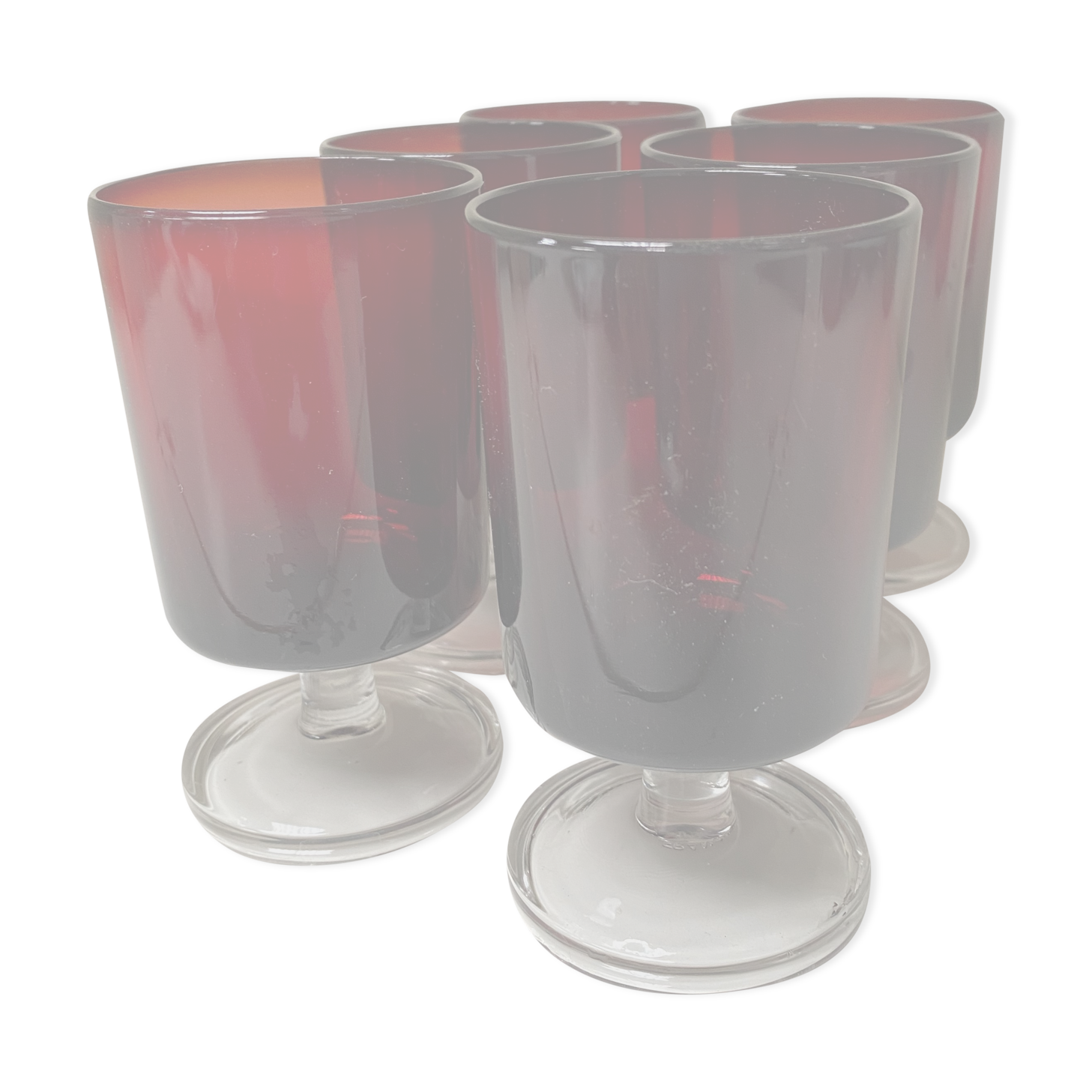 Set of 6 vintage red foot glasses