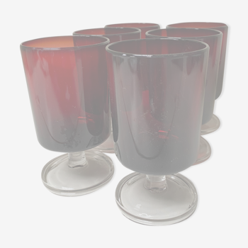 Set of 6 vintage red foot glasses