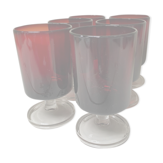 Set of 6 vintage red foot glasses