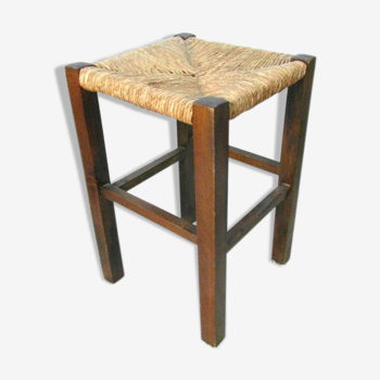 Tabouret en bois et paille