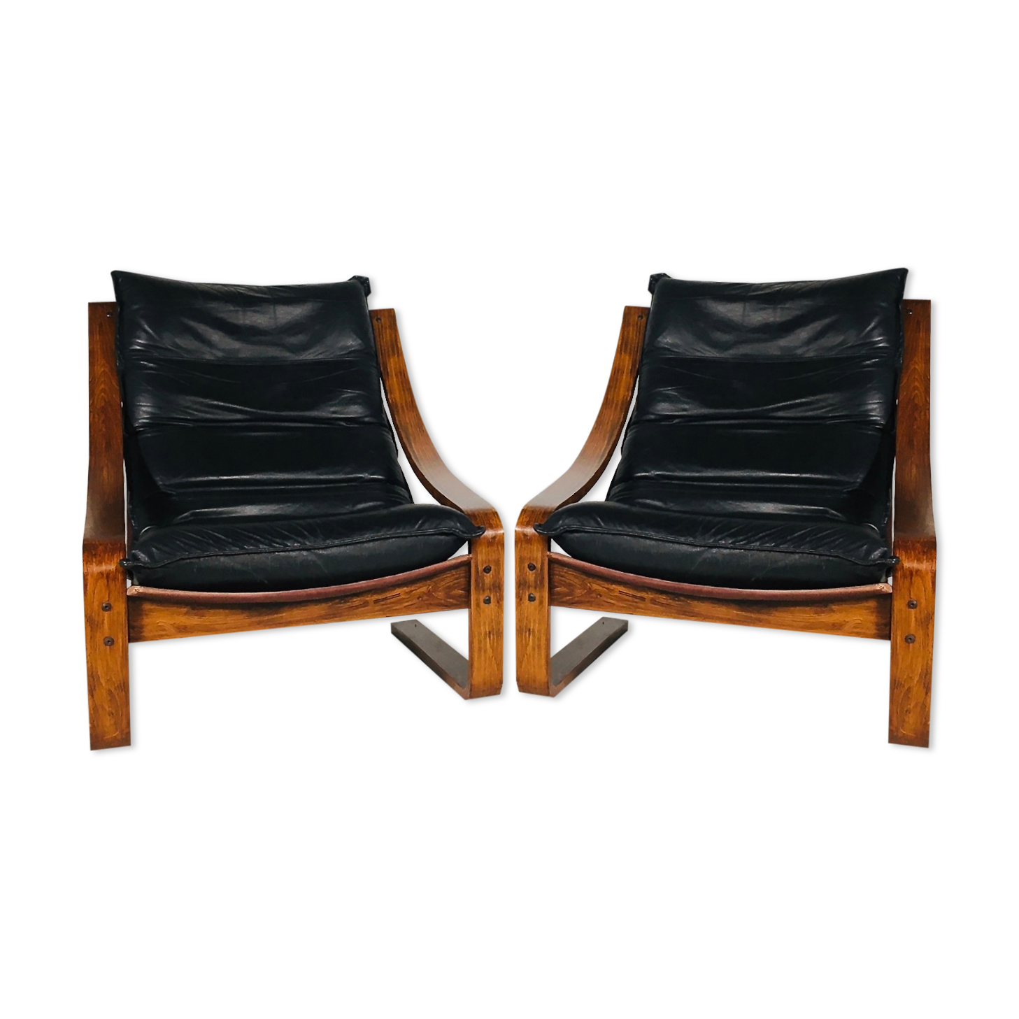 Pair of vintage leather armchairs, Sweden 1960's
