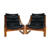 Pair of vintage leather armchairs, Sweden 1960's