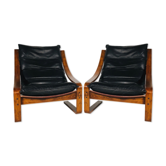 Pair of vintage leather armchairs, Sweden 1960's