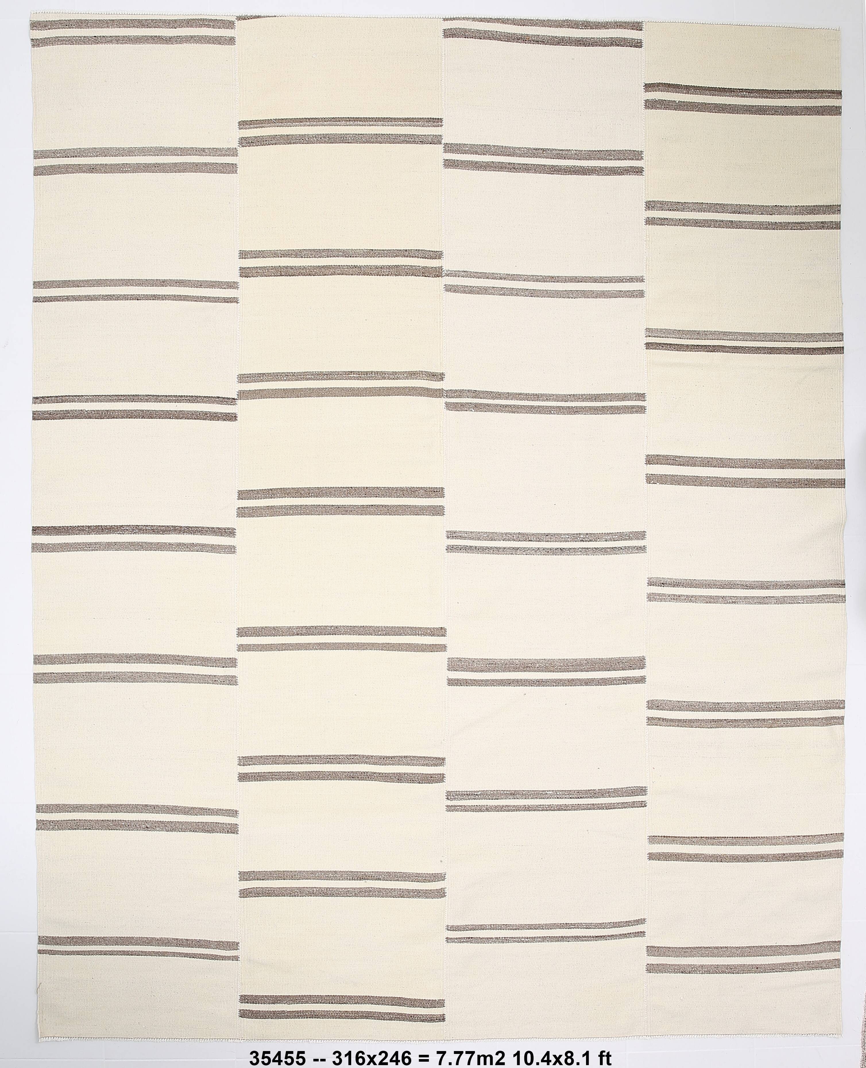 8x10 Large Beige & Brown Striped Pattern Handwoven Kilim Rug, 246x316 Cm