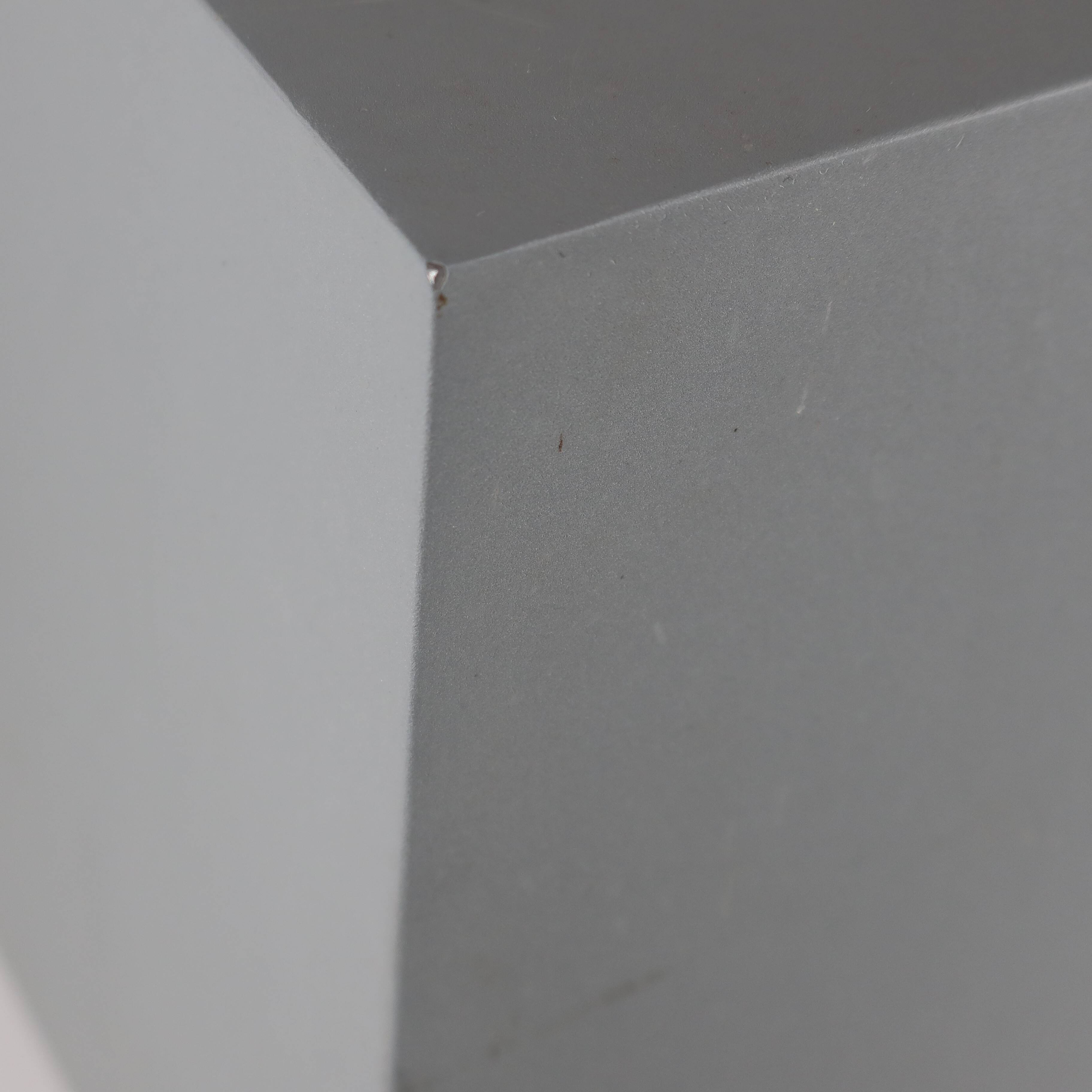 Grey metal cubic design lamp, coloured filters and Japanese signature.