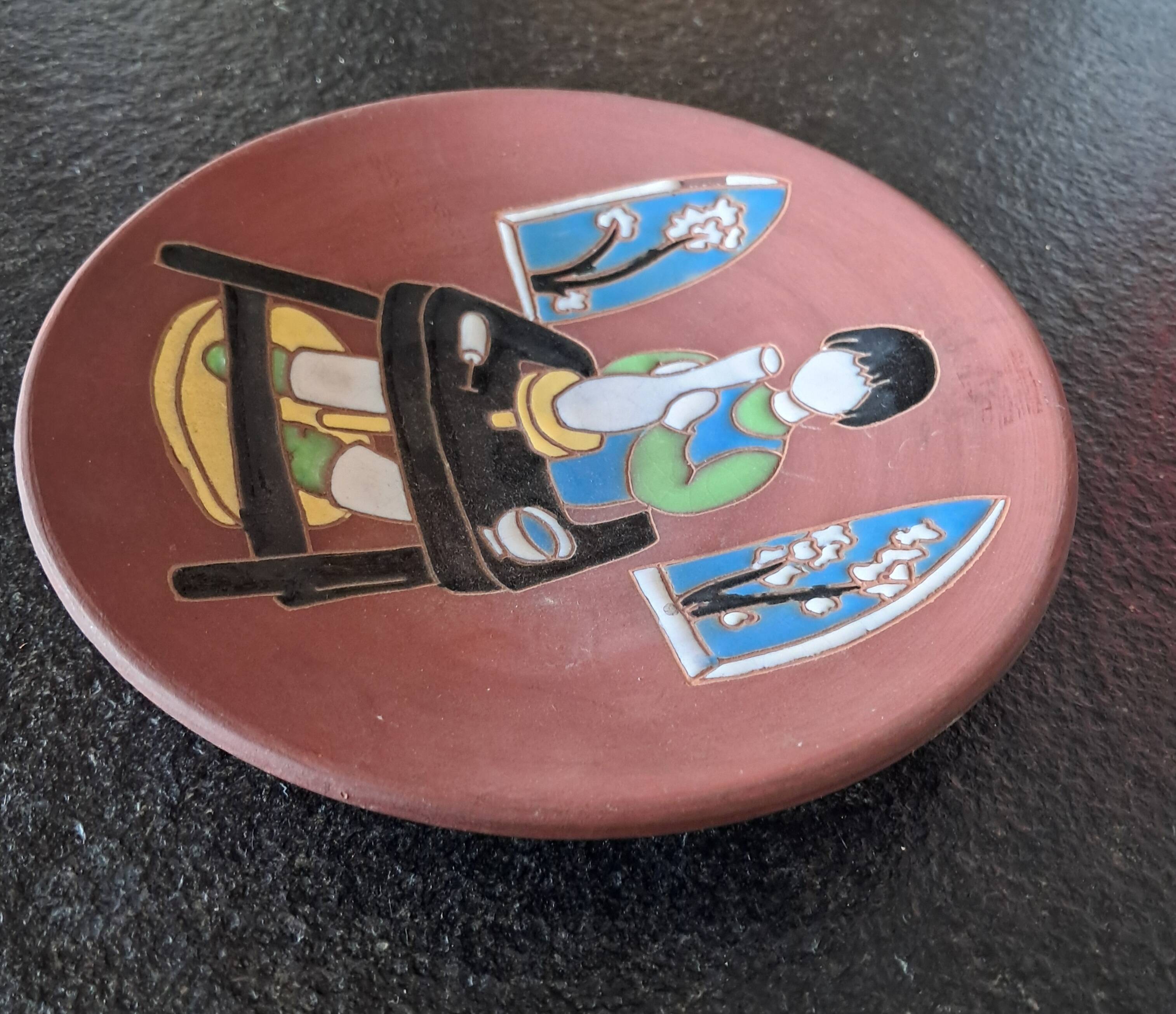 Ceramic plate, terracotta, glazed. Elie Brachant