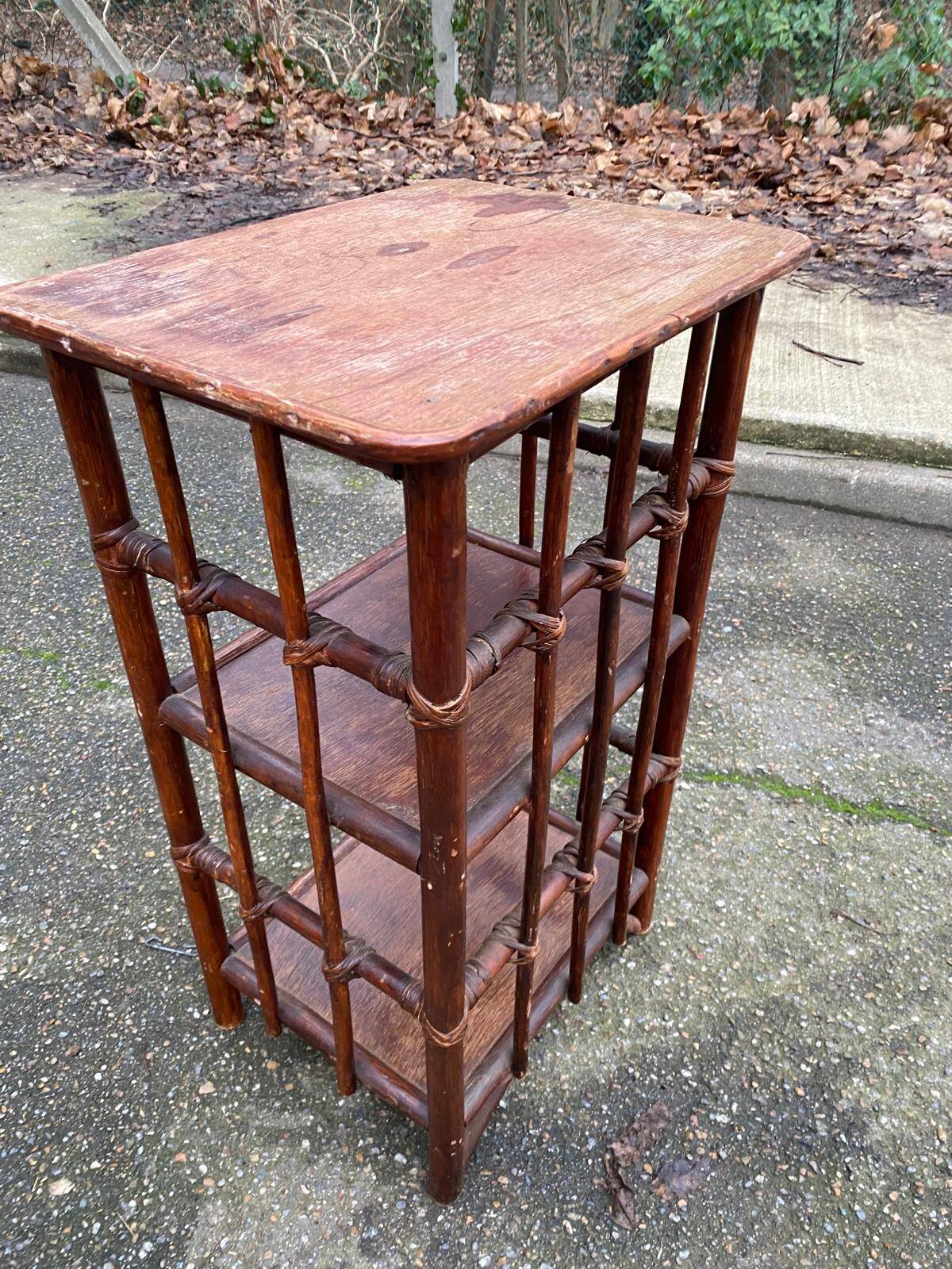 Vintage rattan and bamboo shelf with 3 levels