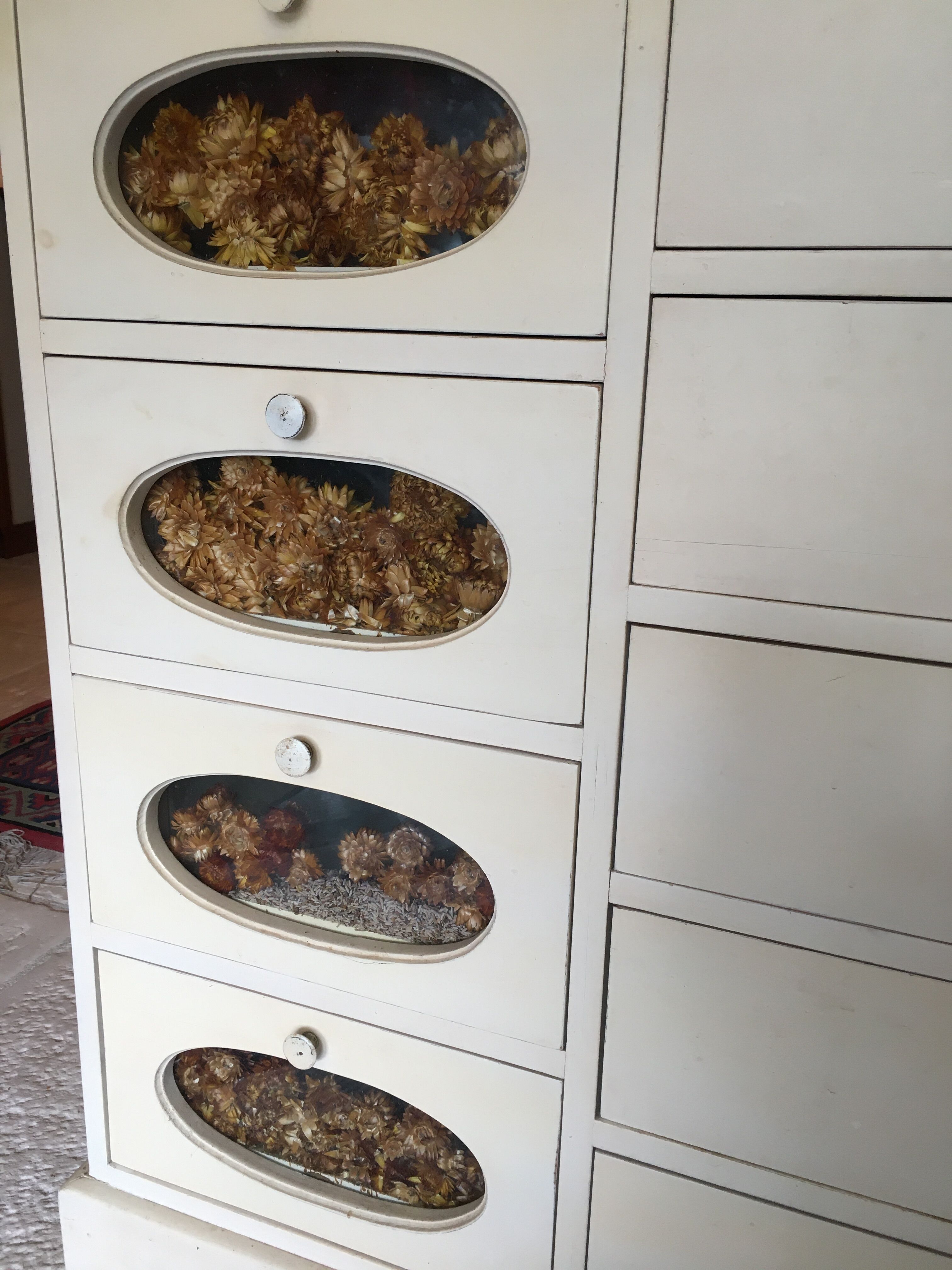 White patinated pine grain cabinet