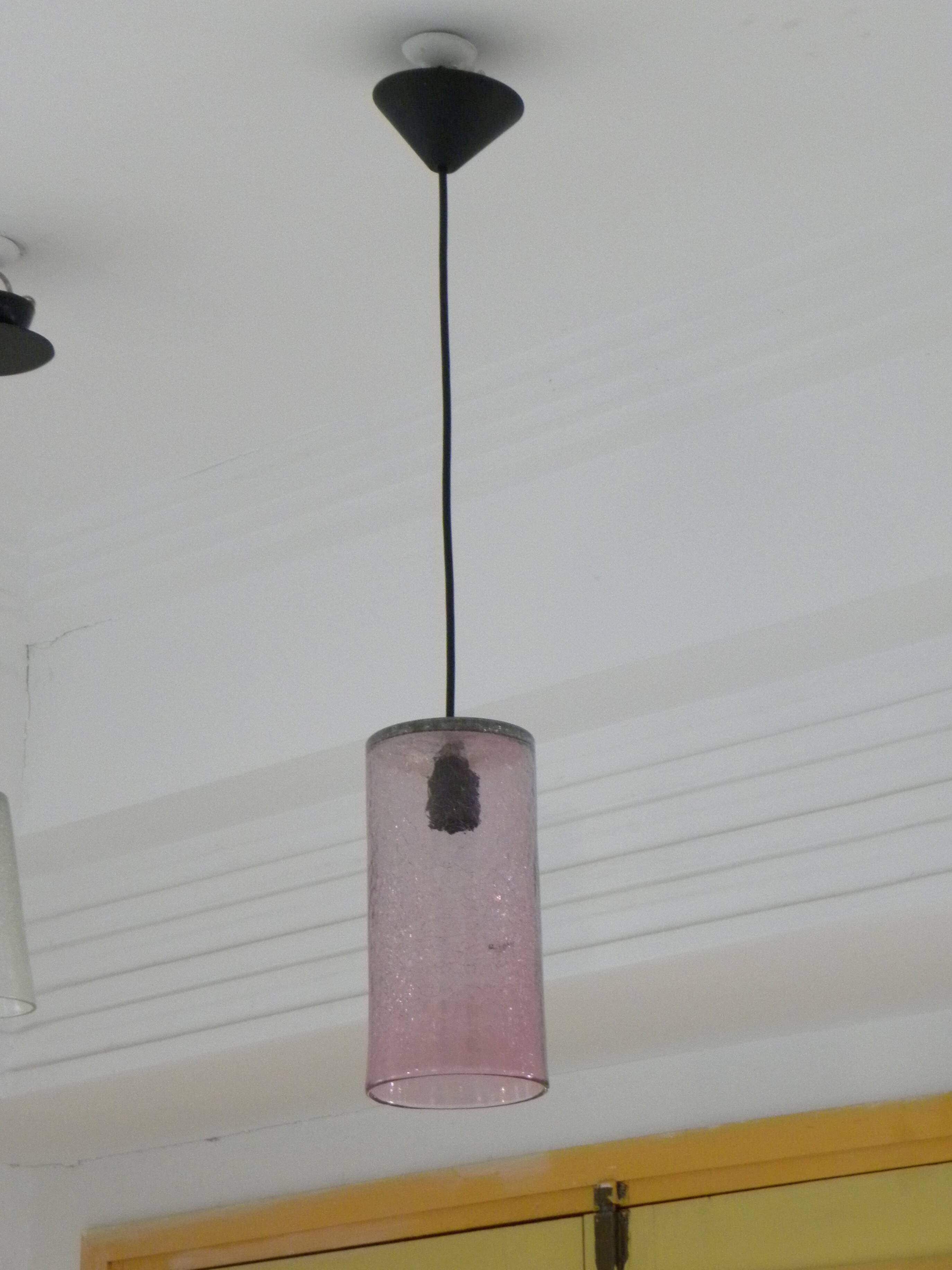 Cylindrical pink cracked glass ceiling lamp Retro design light fixture