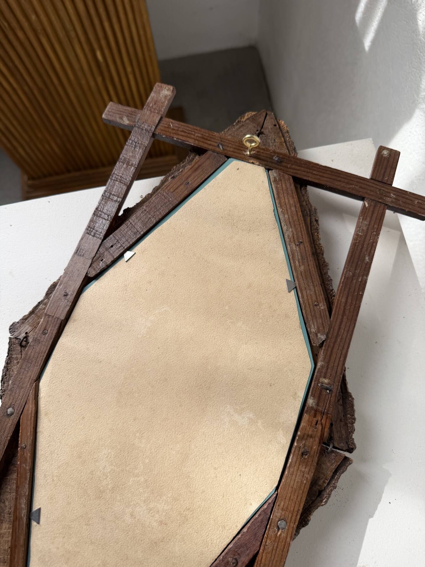 Rustic mirror wood 1900 folk art