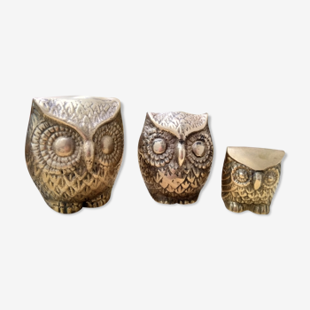 Three brass owls