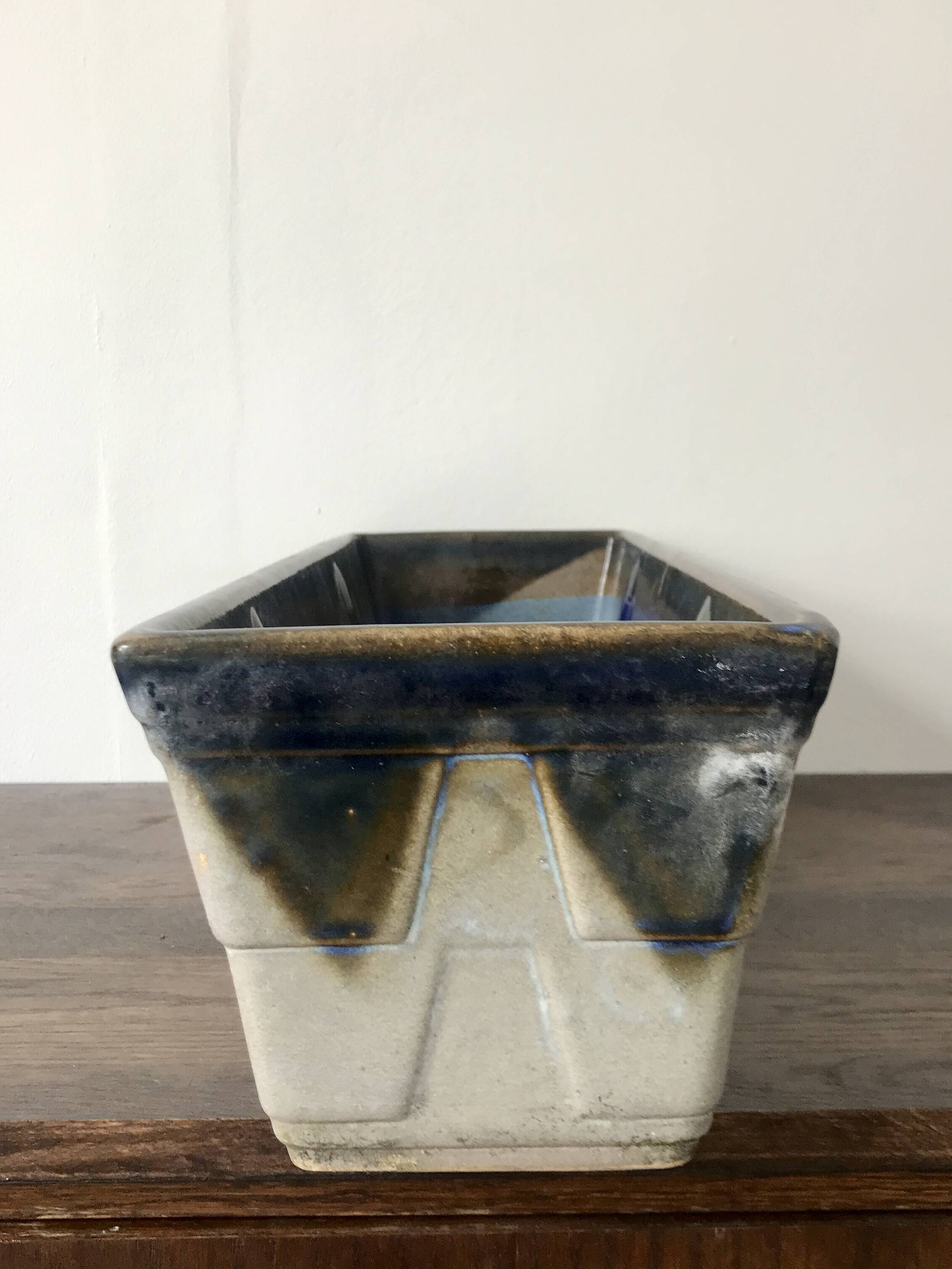 West Germany style blue ceramic planter or pot holder
