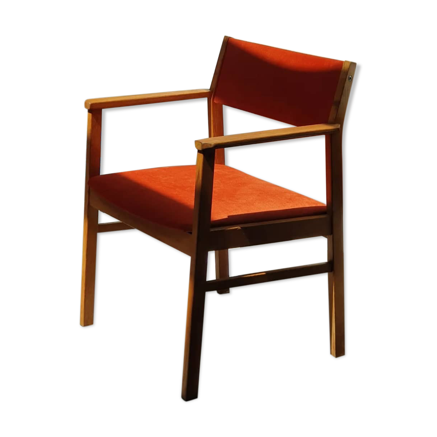 Armchair in solid oak velvet terracota