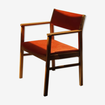 Fauteuil en chêne massif velours terracota